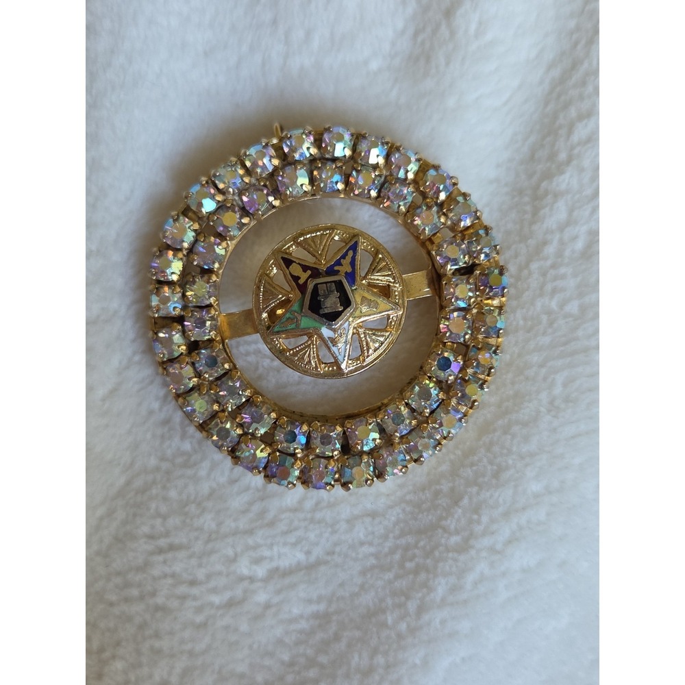 Vintage Masonic Order Of The Eastern Star Rhinestone Brooch/ Pendant